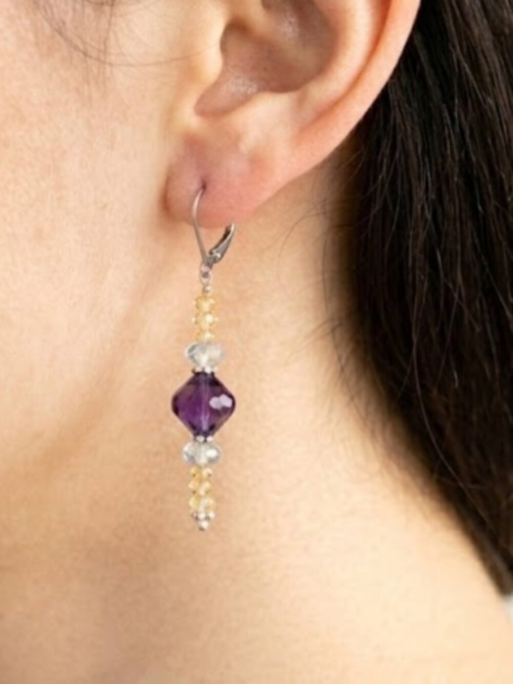 Sterling Silver, citrine, amethyst and crystal quartz drop earrings. OOAK. NWT